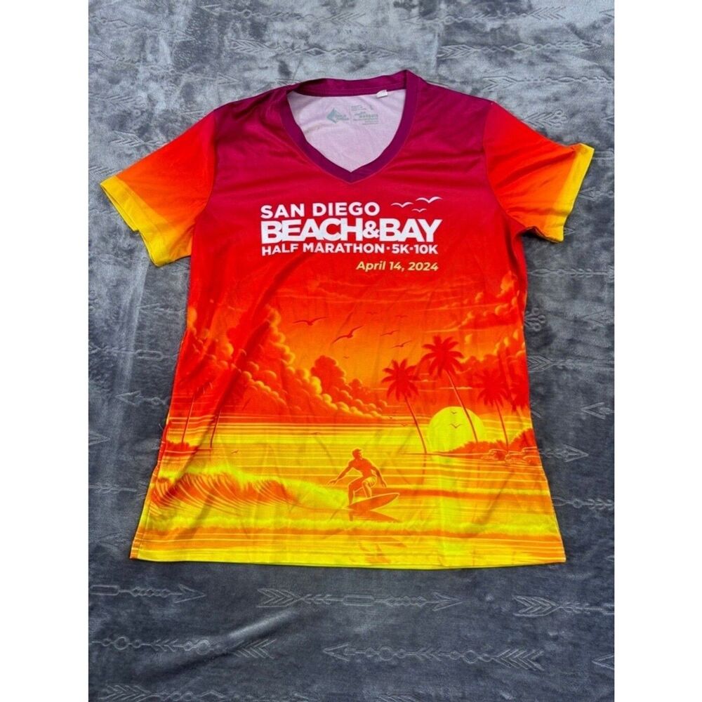 Leslie Jordan Red Orange San Diego Beach & Bay Running Shirt - Women's Large